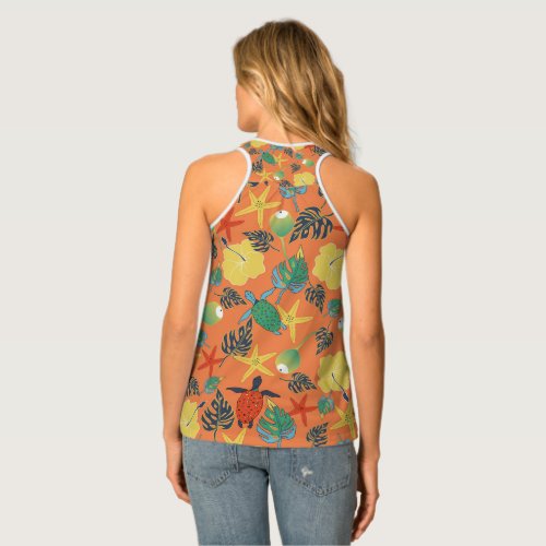 Caribbean folk art with fish fruits house and dr tank top