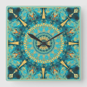 Caribbean Gold Mandala Wall Clock