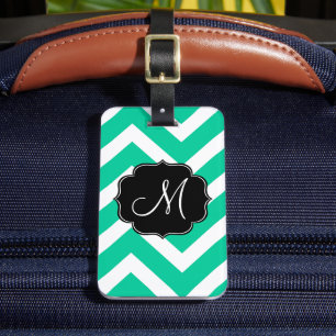 Caribbean Green and White Chevron Stripes Luggage Tag