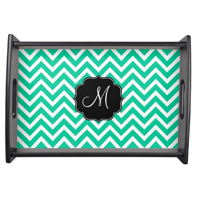 Caribbean Green Chevron Pattern with Monogram Serving Tray (Front)
