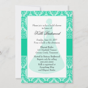 Caribbean Green Damask Bridal Shower Invitation