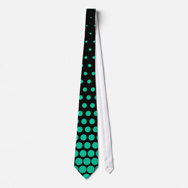 Caribbean Green Polka Dot Modern Black Neck Tie (Front)