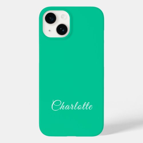 Caribbean Green Solid Color Custom Name Case_Mate iPhone 14 Case