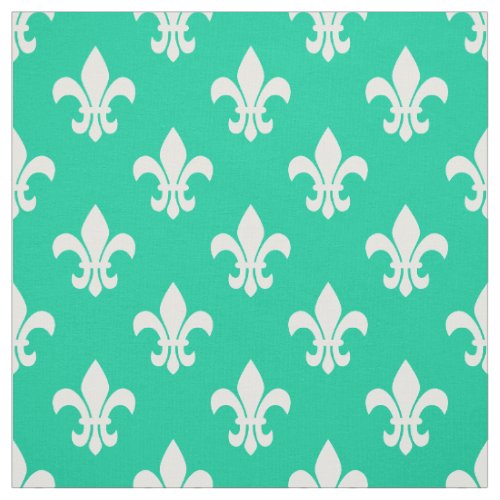 Caribbean Green White Fleur De Lis Pattern Fabric