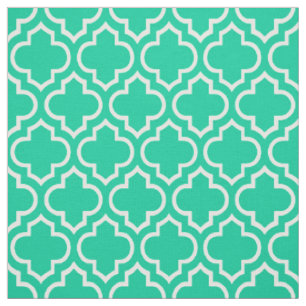 Caribbean Green, White Moroccan Quatrefoil #6 Fabric