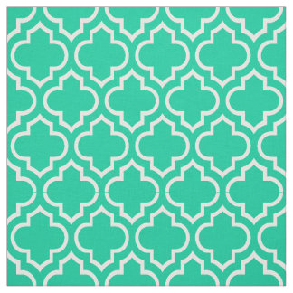 Caribbean Green, White Moroccan Quatrefoil #6 Fabric