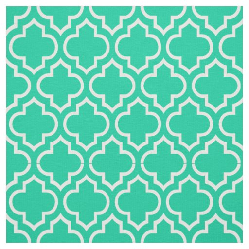 Caribbean Green, White Moroccan Quatrefoil #6 Fabric