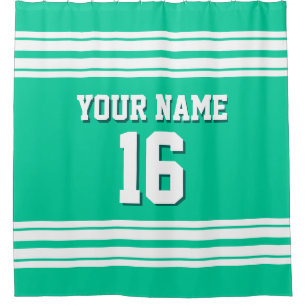 Caribbean Green with White Stripes Sports Jersey Shower Curtain