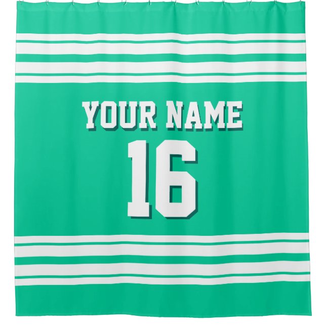 Caribbean Green with White Stripes Sports Jersey Shower Curtain (Front)