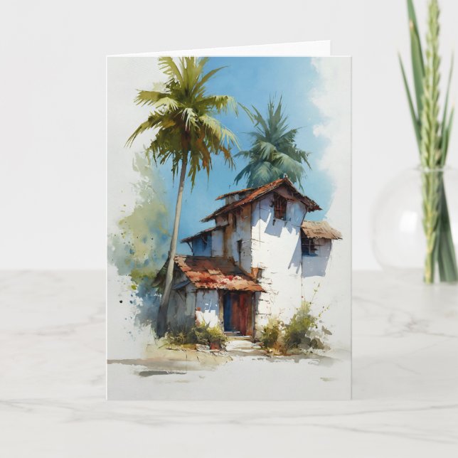 Caribbean Home In Watercolors Card (Front)