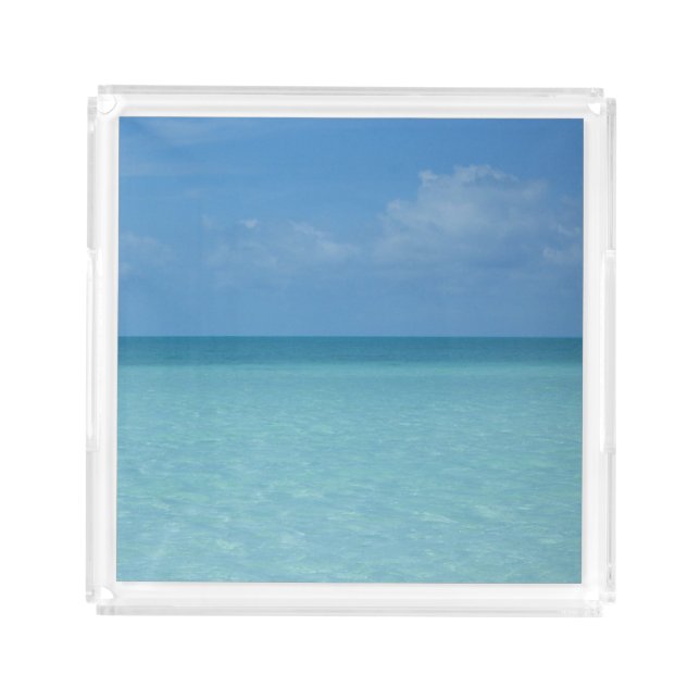 Caribbean Horizon Tropical Turquoise Blue Acrylic Tray (Front)