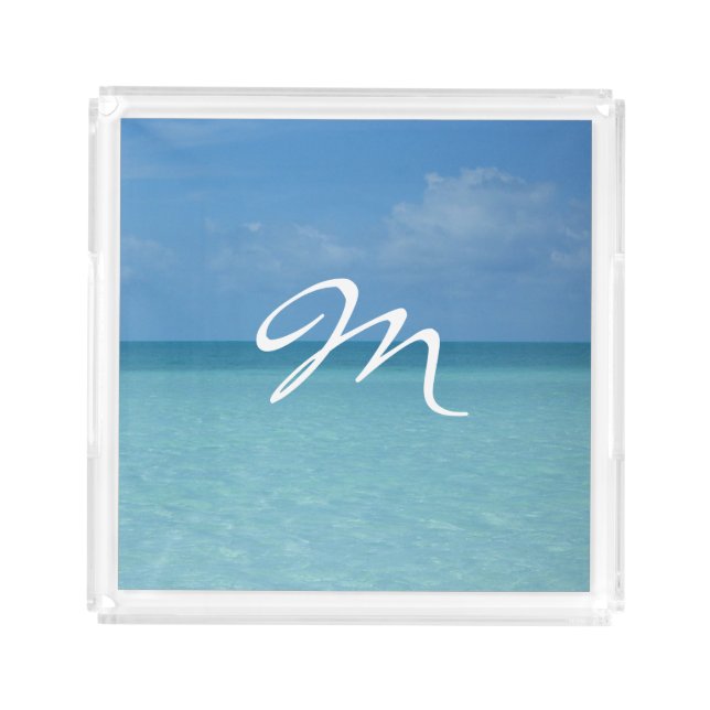 Caribbean Horizon Tropical Turquoise Blue Acrylic Tray (Front)