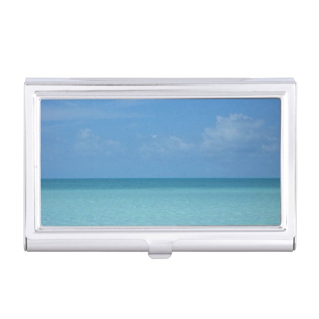 Caribbean Horizon Tropical Turquoise Blue Business Card Case (Front)