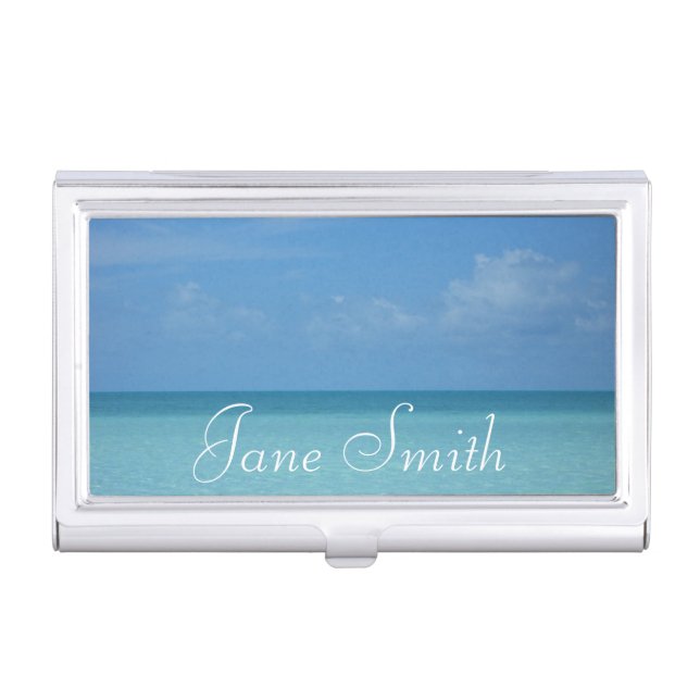 Caribbean Horizon Tropical Turquoise Blue Business Card Holder (Front)