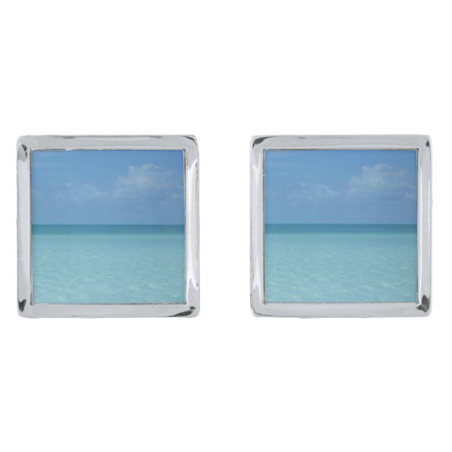 Caribbean Horizon Tropical Turquoise Blue Cufflinks (Front)