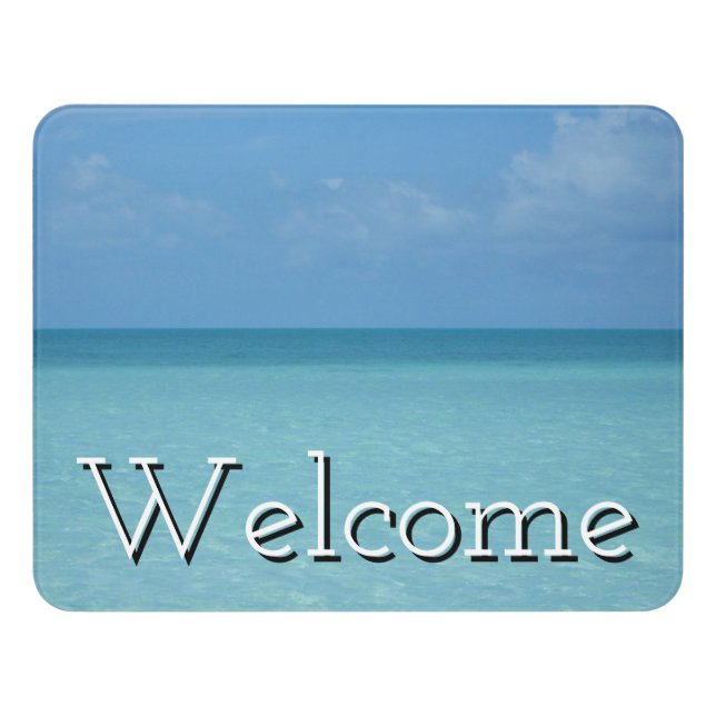 Caribbean Horizon Tropical Turquoise Blue Door Sign (Contemporary Front)