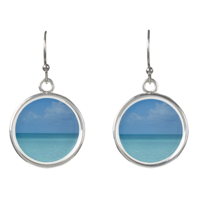 Caribbean Horizon Tropical Turquoise Blue Earrings (Front)