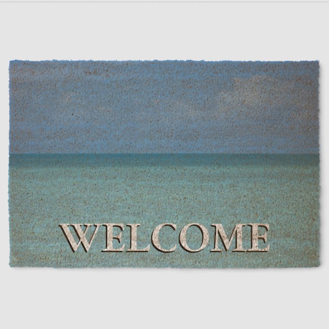 Caribbean Horizon Tropical Turquoise Blue Fiber Doormat (Front)