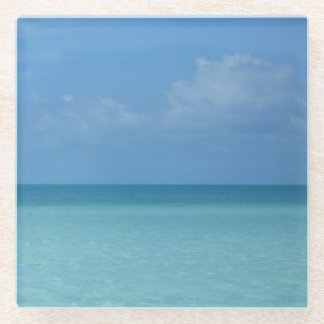 Caribbean Horizon Tropical Turquoise Blue Glass Coaster