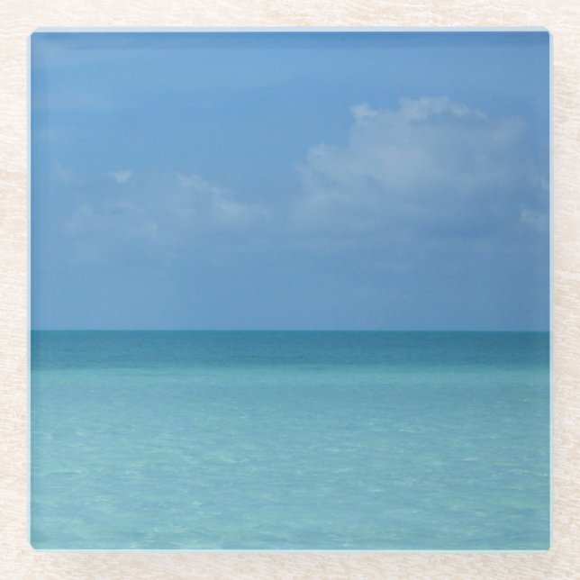 Caribbean Horizon Tropical Turquoise Blue Glass Coaster (Front)