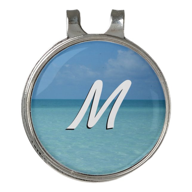 Caribbean Horizon Tropical Turquoise Blue Golf Hat Clip (Front)