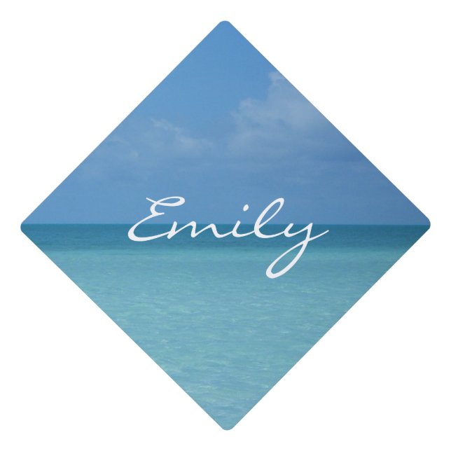 Caribbean Horizon Tropical Turquoise Blue Graduation Cap Topper (Front)