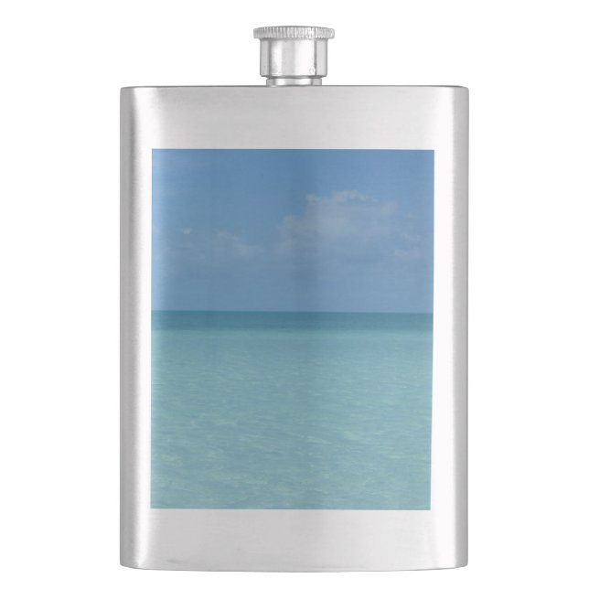 Caribbean Horizon Tropical Turquoise Blue Hip Flask (Front)