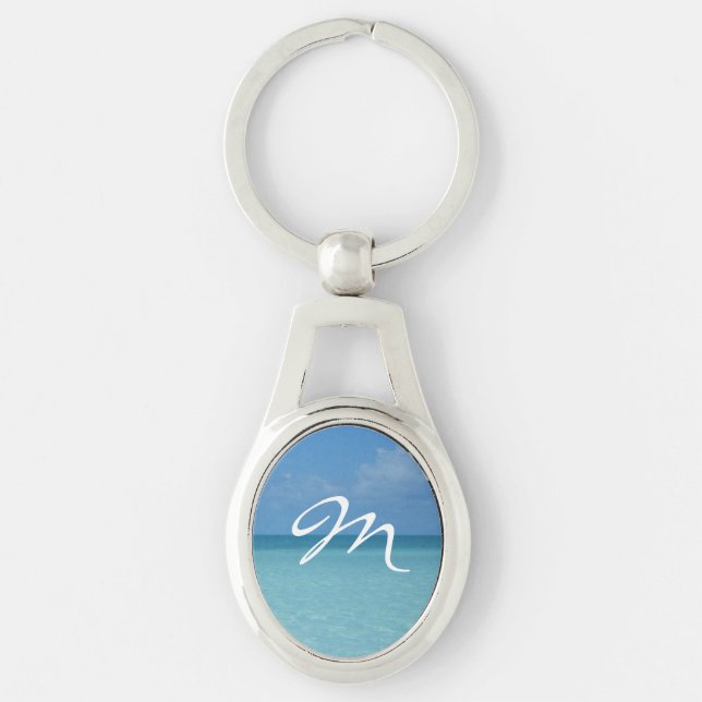 Caribbean Horizon Tropical Turquoise Blue Keychain (Front)