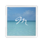 Caribbean Horizon Tropical Turquoise Blue Monogram Acrylic Tray