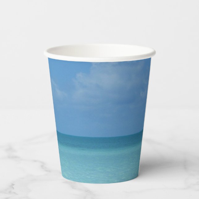 Caribbean Horizon Tropical Turquoise Blue Paper Cups (Back)