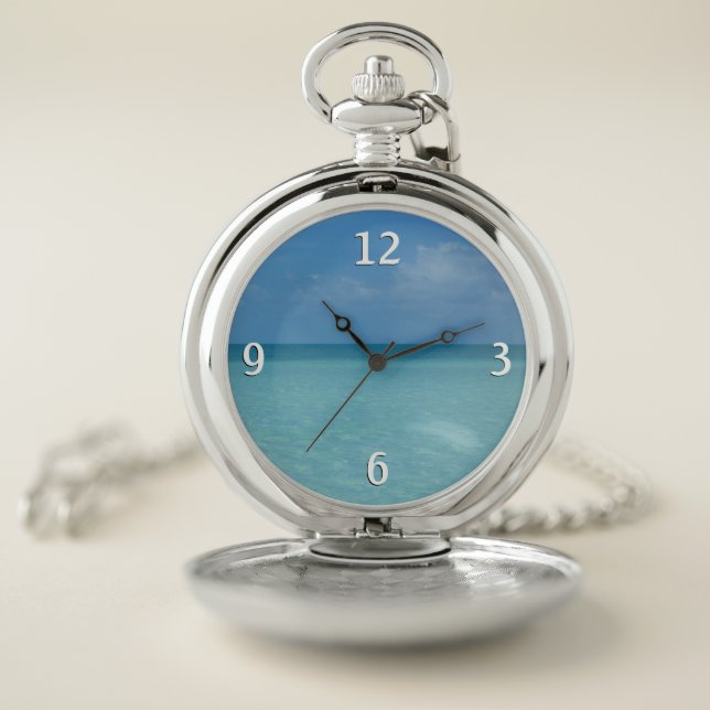 Caribbean Horizon Tropical Turquoise Blue Pocket Watch (Inside)