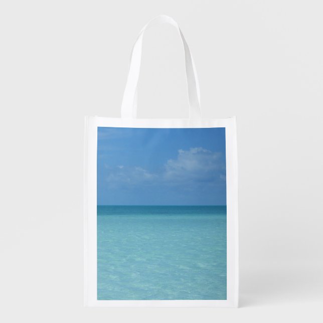 Caribbean Horizon Tropical Turquoise Blue Reusable Grocery Bag (Front)