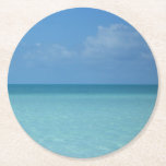 Caribbean Horizon Tropical Turquoise Blue Round Paper Coaster