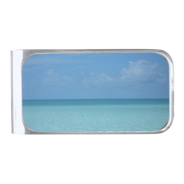 Caribbean Horizon Tropical Turquoise Blue Silver Finish Money Clip (Front)
