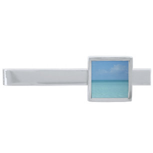 Caribbean Horizon Tropical Turquoise Blue Silver Finish Tie Bar
