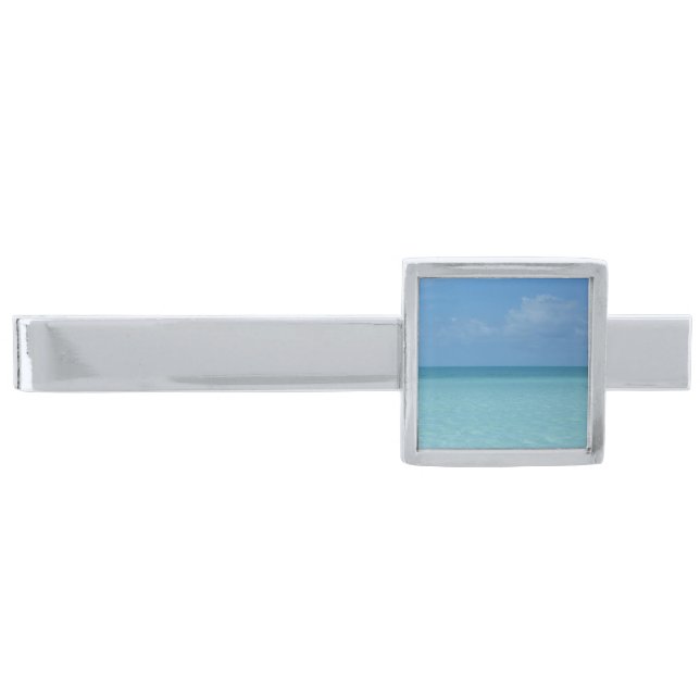 Caribbean Horizon Tropical Turquoise Blue Silver Finish Tie Bar (Front)