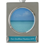 Caribbean Horizon Tropical Turquoise Blue Silver Plated Banner Ornament