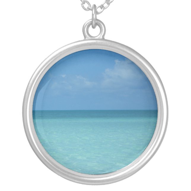 Caribbean Horizon Tropical Turquoise Blue Silver Plated Necklace (Front)