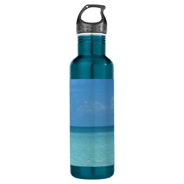 Caribbean Horizon Tropical Turquoise Blue Water Bottle (Front)