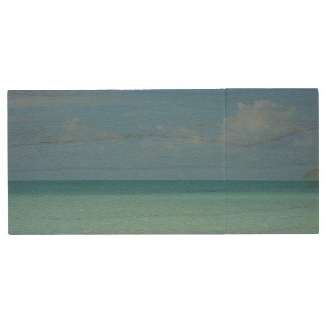 Caribbean Horizon Tropical Turquoise Blue Wood Flash Drive (Front)