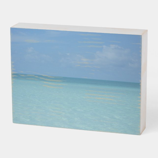 Caribbean Horizon Tropical Turquoise Blue Wooden Box Sign (Angled Horizontal)