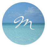 Caribbean Horizon Turquoise Blue Monogram Classic Round Sticker