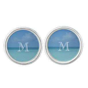 Caribbean Horizon Turquoise Blue Monogram Cufflinks