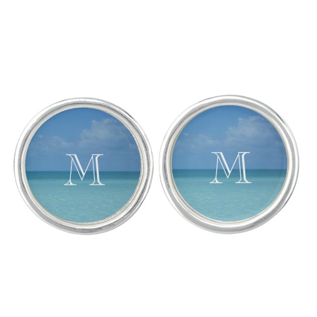 Caribbean Horizon Turquoise Blue Monogram Cufflinks (Front)