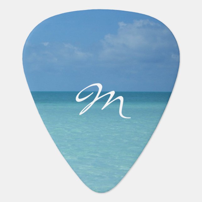Caribbean Horizon Turquoise Blue Monogram Guitar Pick (Front)