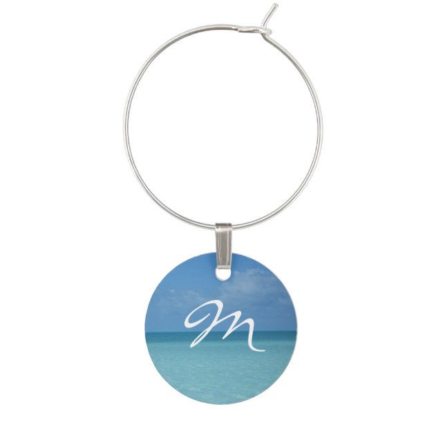 Caribbean Horizon Turquoise Blue Monogram Wine Charm (Front)