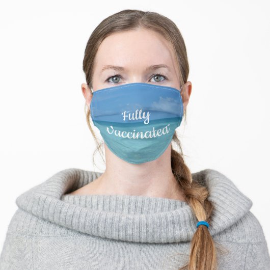 Caribbean Horizon Turquoise Fully Vaccinated Adult Cloth Face Mask (Worn)