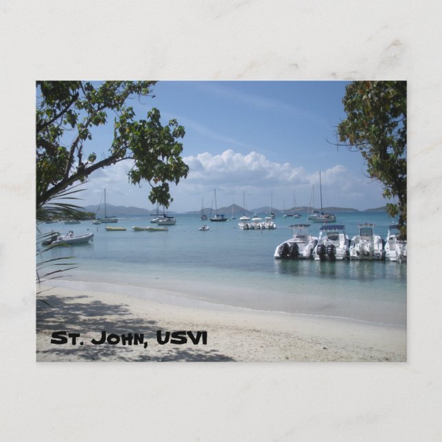 Caribbean Island Harbor with Beach Postcard (Front)