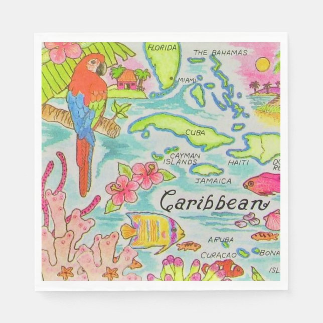 Caribbean Island Map Postcard Napkins (Front)