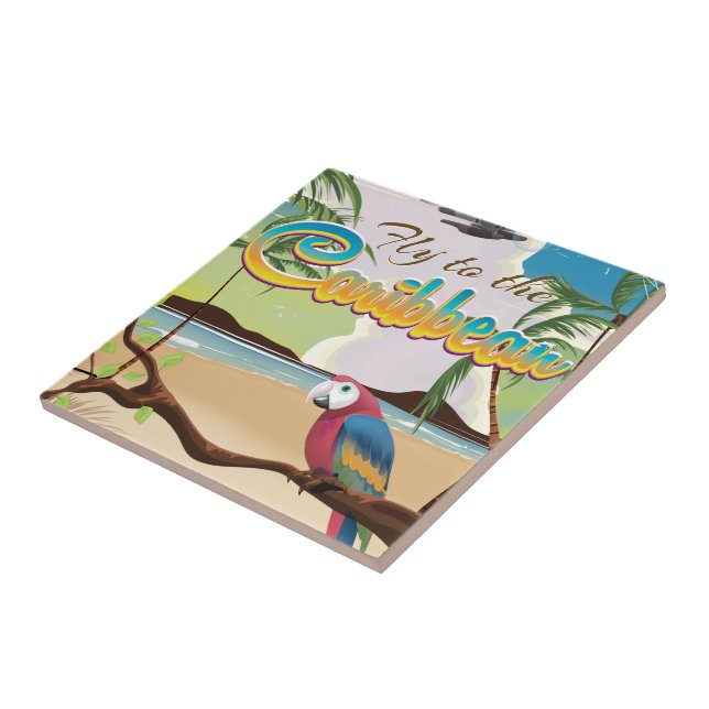 Caribbean Island Vintage retro travel poster Ceramic Tile (Side)